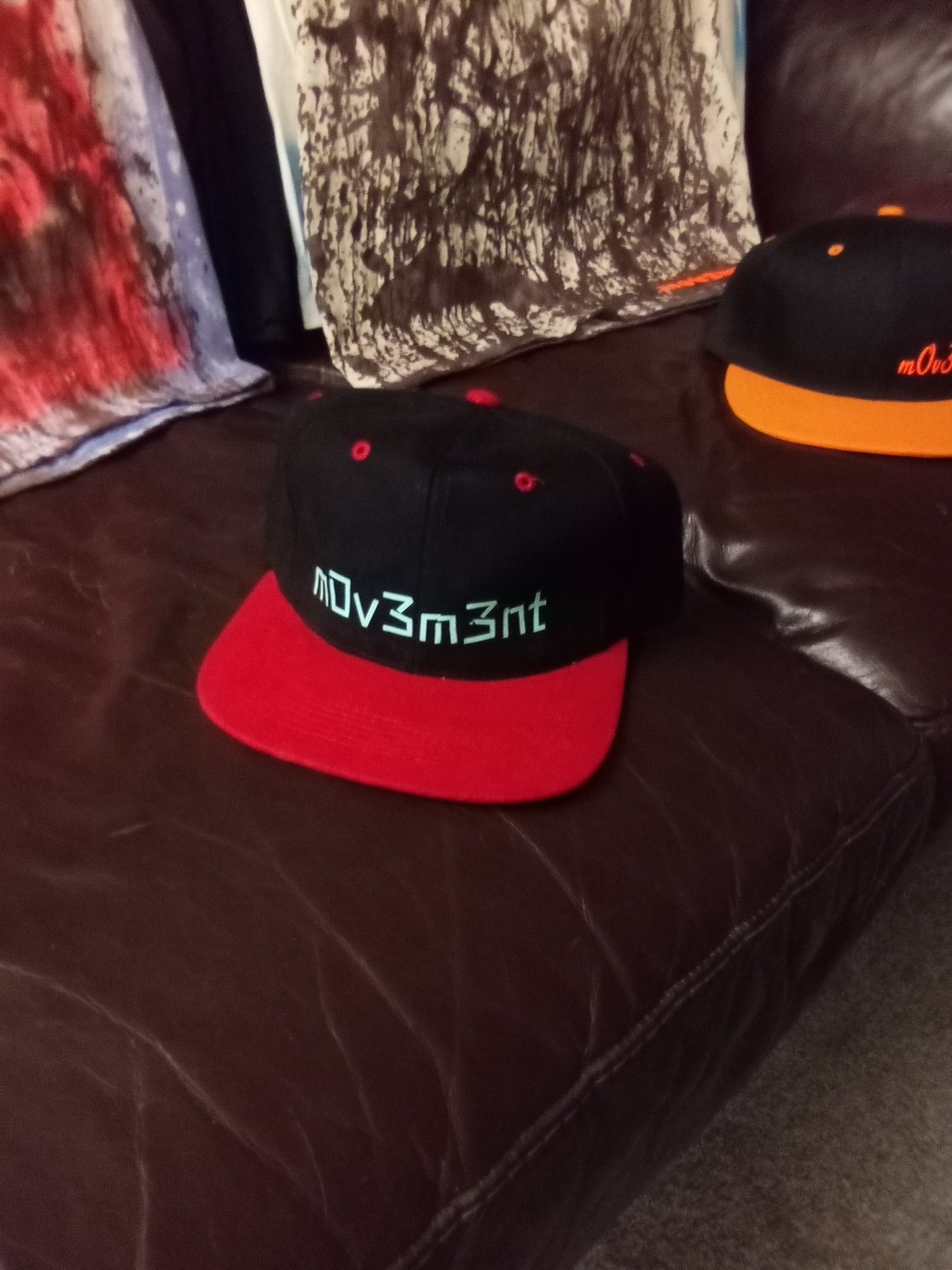 Black red flat brim adjustable clip hat