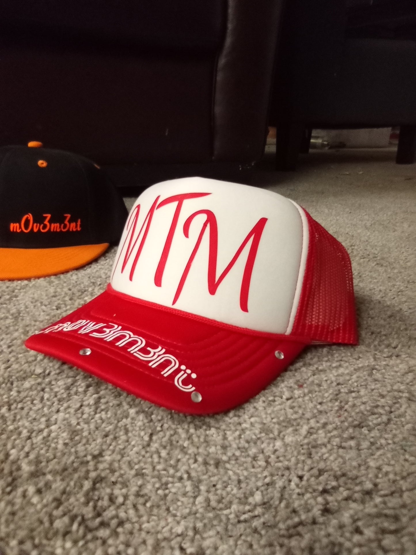 Red and white MTM trucker hat