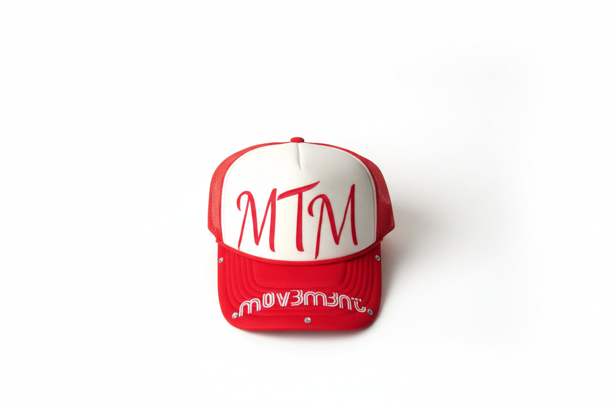 Red and white MTM trucker hat