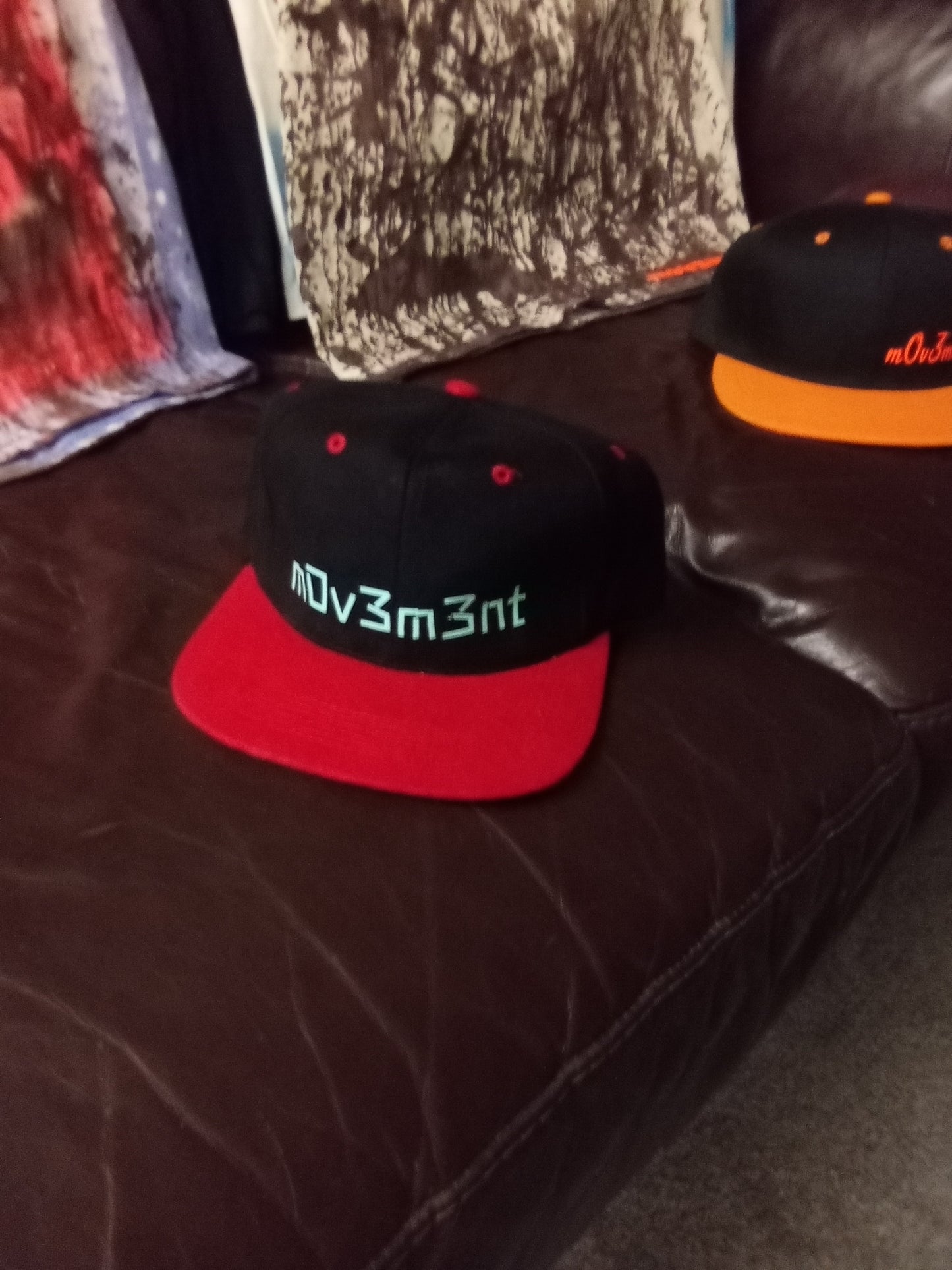Black red flat brim adjustable clip hat