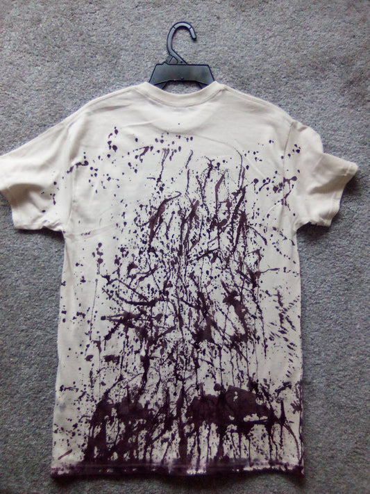 Splattered beige brown short sleeve t-shirt with movement logo