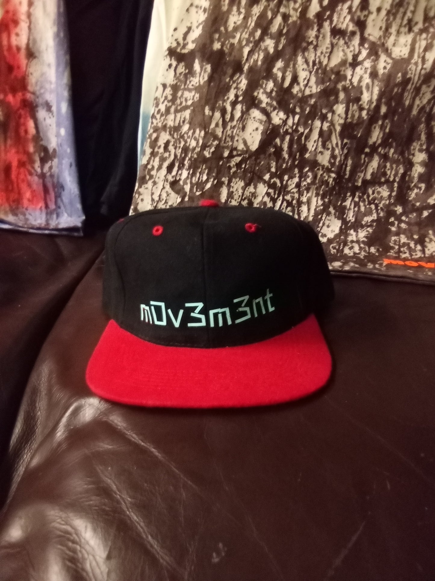 Black red flat brim adjustable clip hat